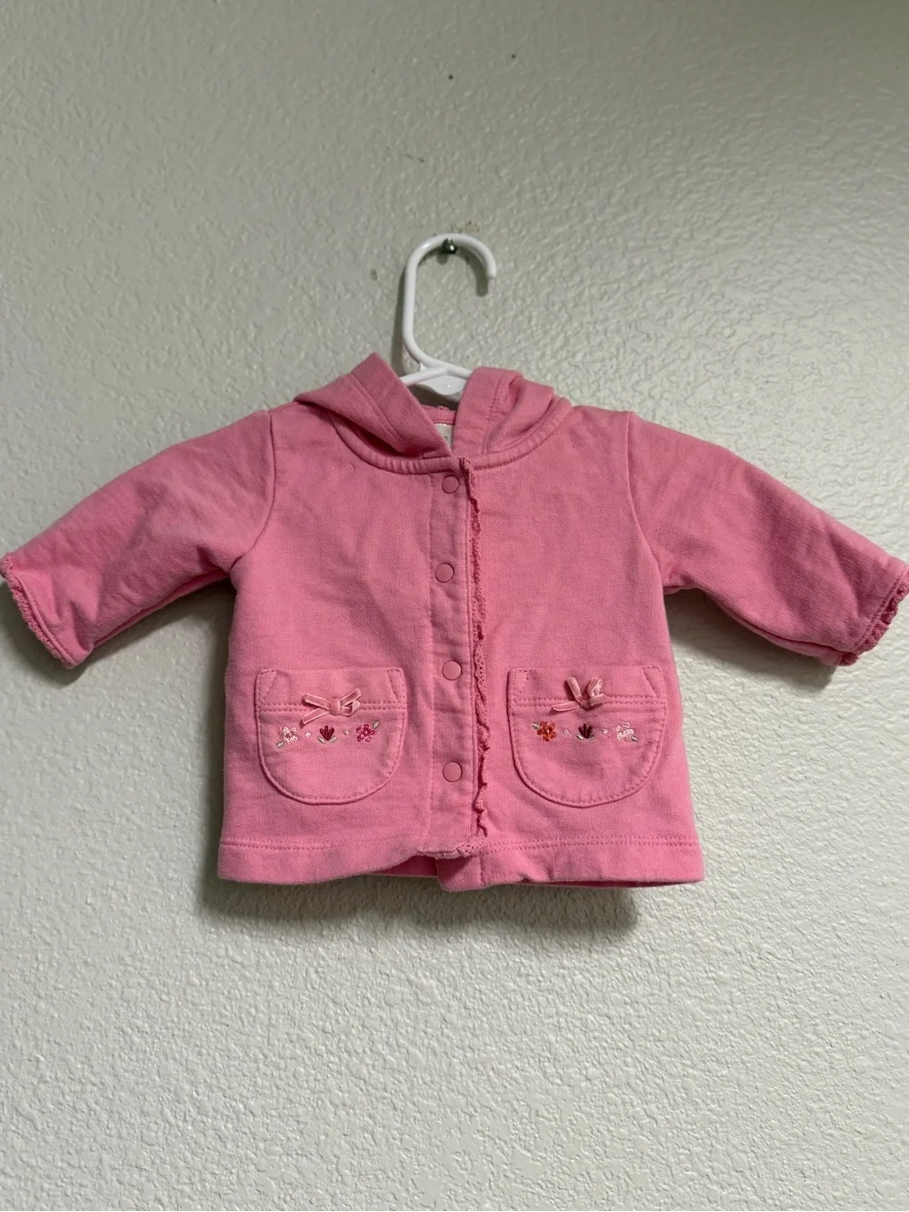 Pink Hooded Baby Jacket with Embroidered Pockets